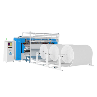 XDB-W-W-BSJ-3 + JB-1 Matriz de tela de colchón Cadena computarizada Máquina de acolchado multi-aguja 【Dispositivo Slittng】 Línea de producción + rebobinado automático